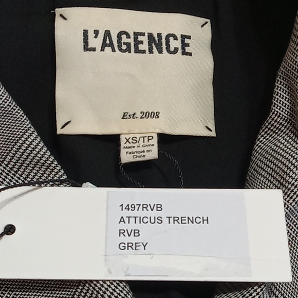 L'AGENCE Womens Jacket Coat Small / Petite SP Gray Trench NEW Black White Grey - Picture 7 of 8